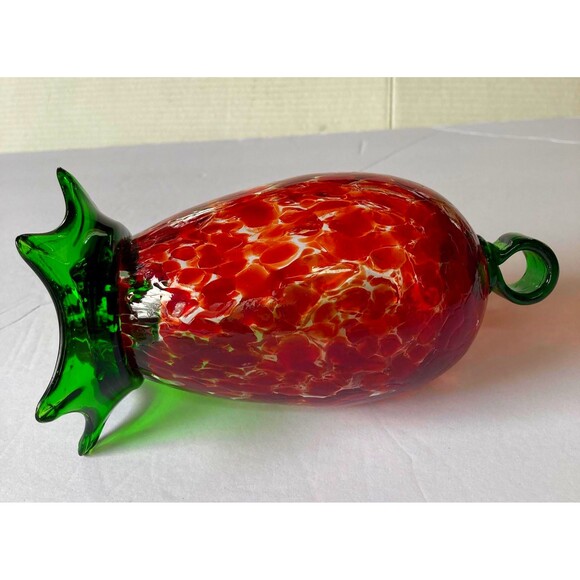 Hand Blown Glass Suncatcher: Friendship Ball Window Ornament  Glass Suncatcher Blown Glass Sculpture Red and Green 7 x 4.5 inches